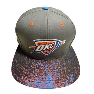 Mitchell & Ness OKC Thunder Snapback Hat Grey Orange Blue Splatter NBA Cap